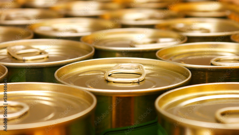 Close-up of many beautiful cans of canned food Close-up of many beautiful cans of canned food