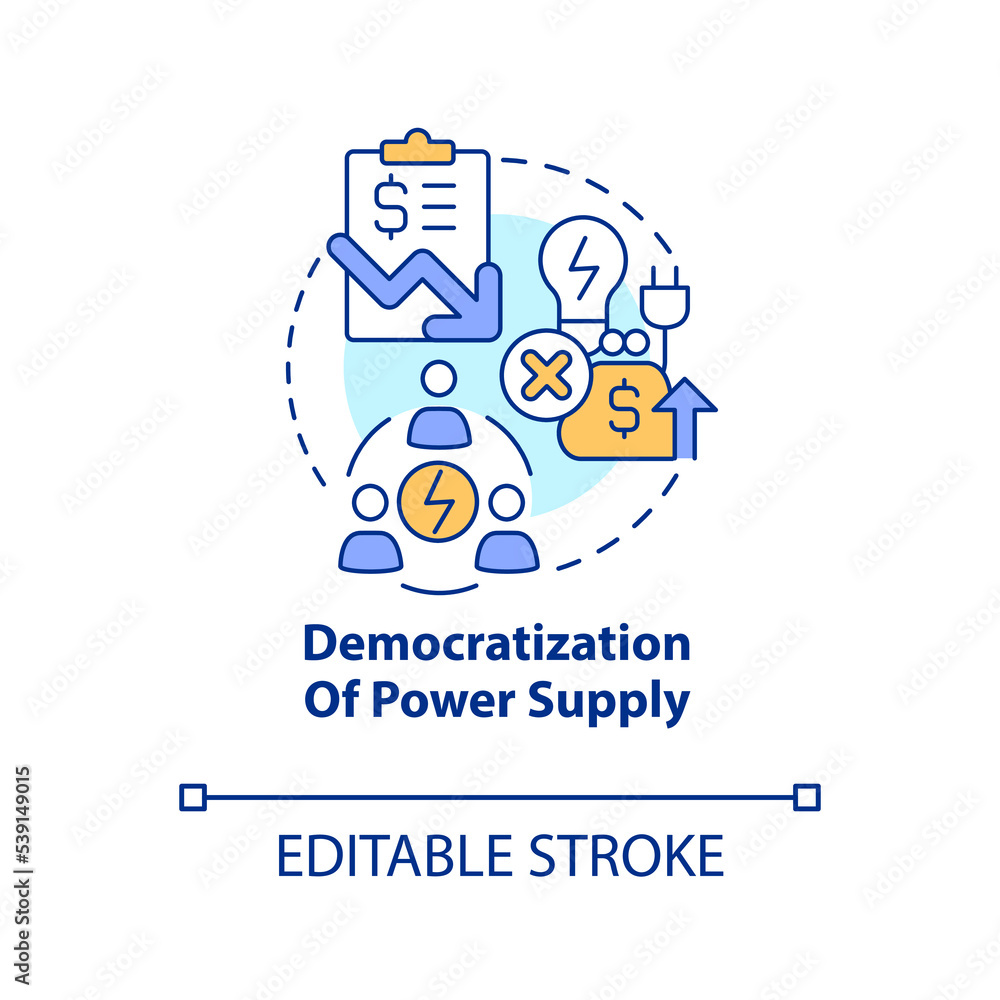 Democratization of power supply concept icon. Hydrogen fuel cells advantage abstract idea thin line illustration. Isolated outline drawing. Editable stroke. Arial, Myriad Pro-Bold fonts used