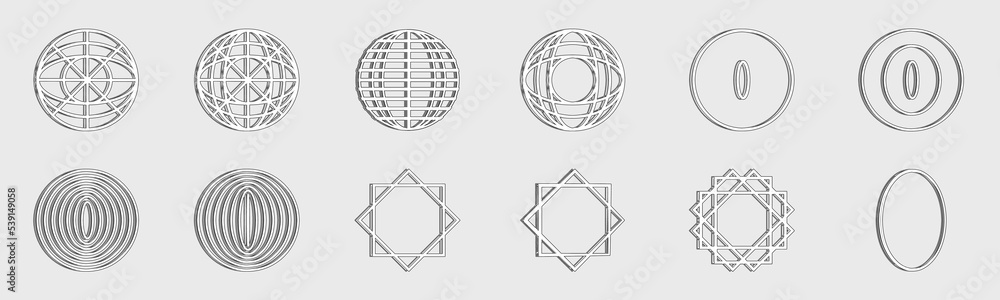 Obraz premium Vector set of Y2K. Large set of retro objects for design. Simple shapes forms.
