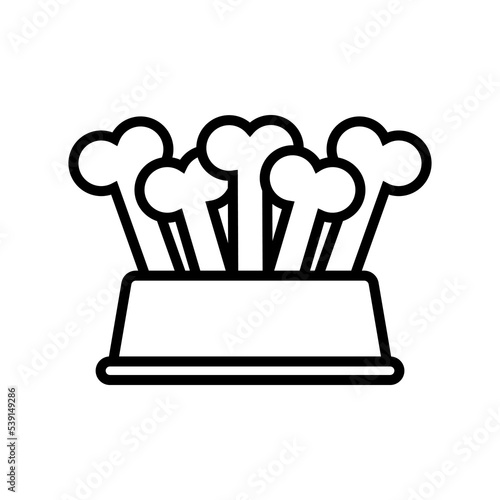 Dog food bowl icon with bones. Black and white vector illustration.