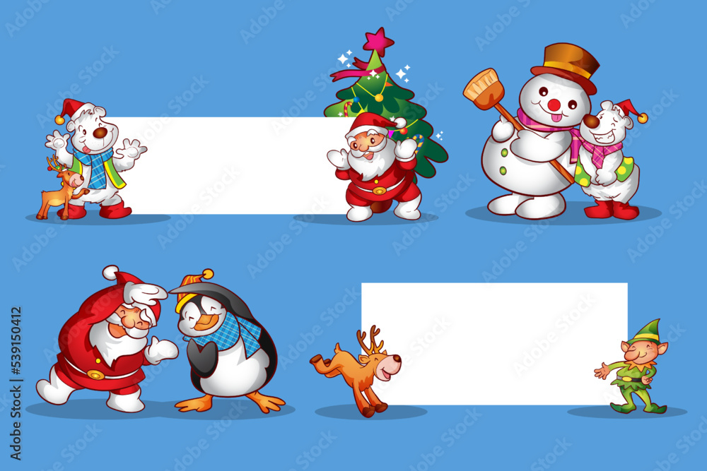 set of cute christmas design elements characters and decorations 3