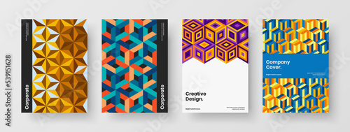 Abstract geometric tiles cover layout set. Creative leaflet vector design template composition.