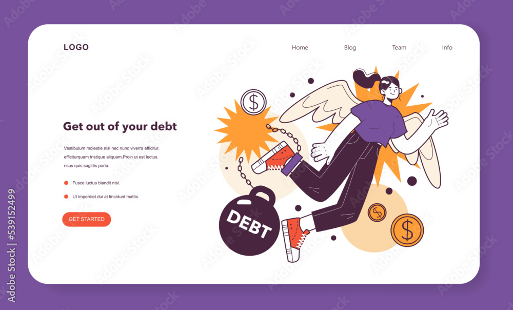 Fototapeta premium Prepare for recession advice web banner or landing page. Get out of your debt