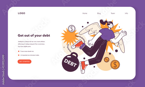 Prepare for recession advice web banner or landing page. Get out of your debt