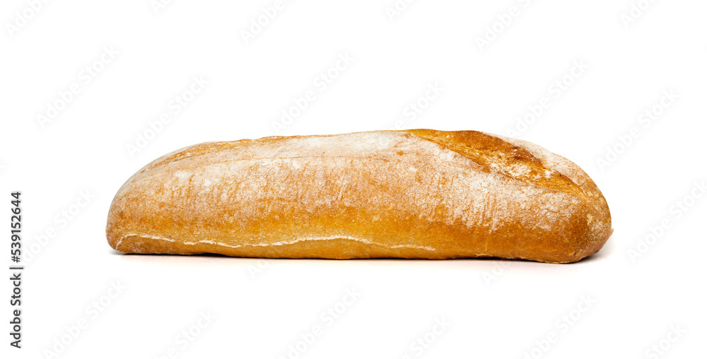 Fresh Ciabatta Bread Isolated on White Background. Wheat Whole Loaf with Golden Crispy Crust Fresh Ciabatta Bread Isolated on White Background. Wheat Whole Loaf with Golden Crispy Crust
