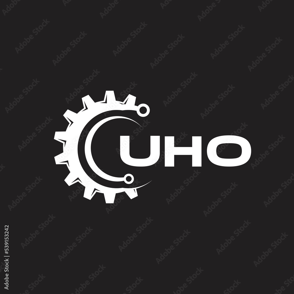 Obraz premium UHO letter technology logo design on black background. UHO creative initials letter IT logo concept. UHO setting shape design. 