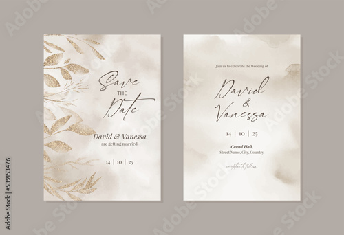 Obraz na plátně Beige floral wedding invitation card set template design