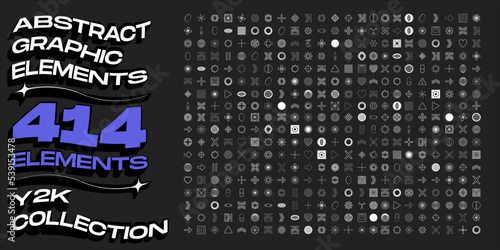 Retro futuristic elements for design. Big collection of abstract graphic geometric objects. Simple shapes forms.