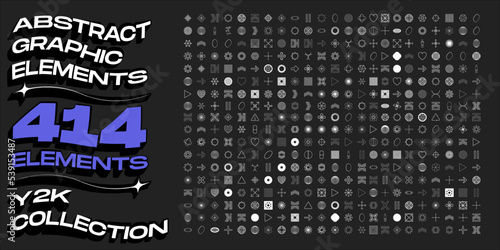 Collection of Y2K elements. Large set of retro objects for design. Simple shapes forms.
