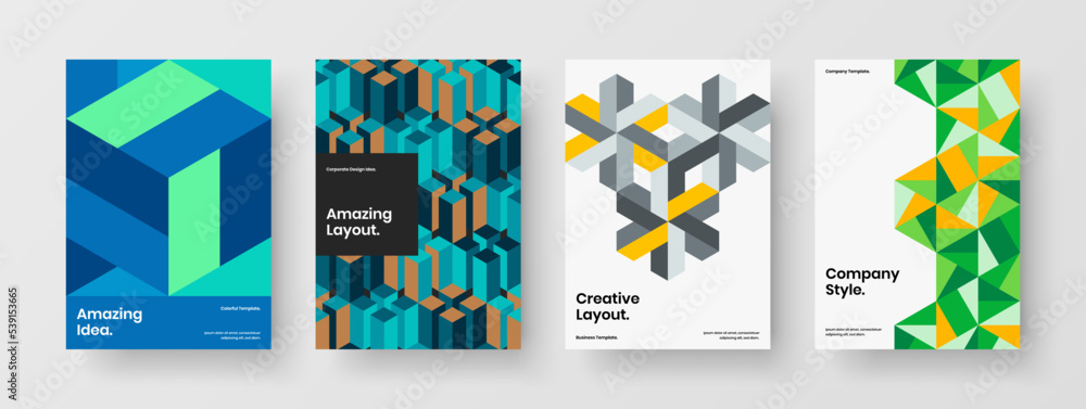 Clean pamphlet A4 vector design layout bundle. Vivid geometric pattern banner illustration composition.
