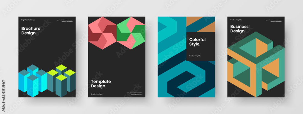 Vivid poster vector design layout set. Amazing geometric tiles book cover illustration composition.