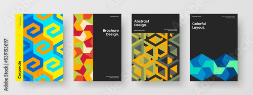 Original company cover A4 design vector illustration collection. Simple mosaic shapes poster layout set.