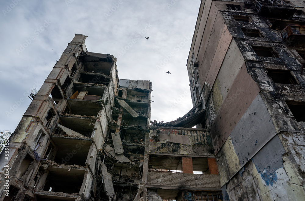 destroyed and burned houses in the city during the war in Ukraine destroyed and burned houses in the city during the war in Ukraine