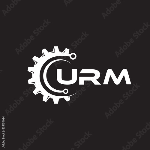 URM letter technology logo design on black background. URM creative initials letter IT logo concept. URM setting shape design. 
