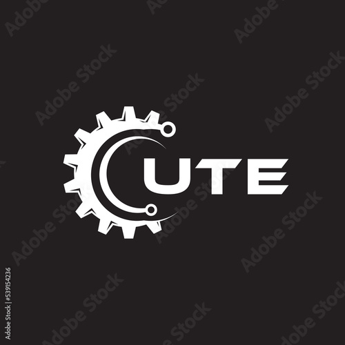 UTE letter technology logo design on black background. UTE creative initials letter IT logo concept. UTE setting shape design.
