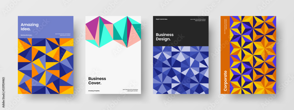Clean postcard A4 design vector concept bundle. Premium geometric shapes front page illustration collection.