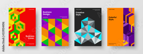 Fresh journal cover A4 vector design template set. Creative geometric shapes handbill layout bundle.