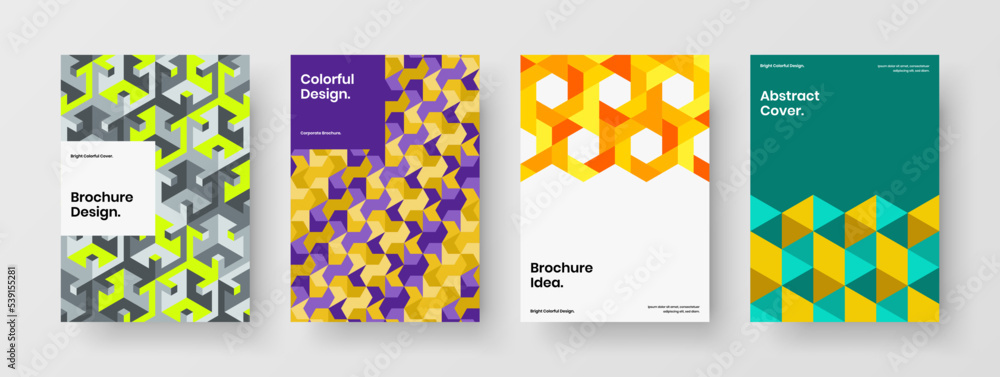 Trendy cover A4 vector design layout composition. Unique mosaic hexagons banner template set.