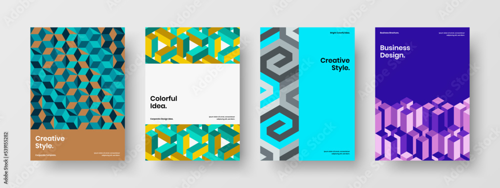 Fototapeta premium Simple front page design vector template collection. Bright mosaic pattern presentation illustration bundle.