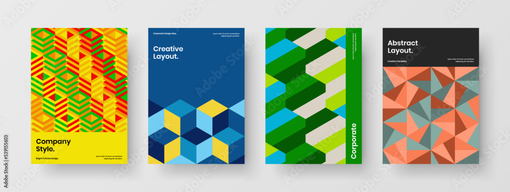 Simple mosaic tiles poster template composition. Isolated flyer A4 design vector layout collection.