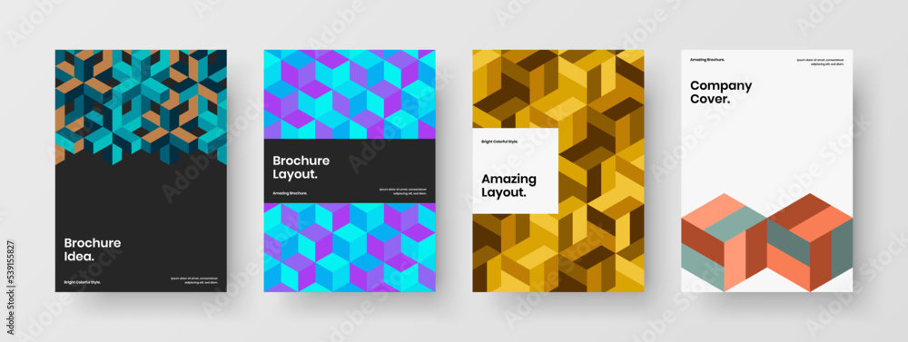Modern presentation A4 vector design layout composition. Vivid geometric pattern brochure template collection.