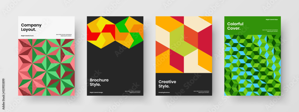 Unique presentation A4 vector design illustration collection. Isolated geometric pattern corporate brochure concept set.