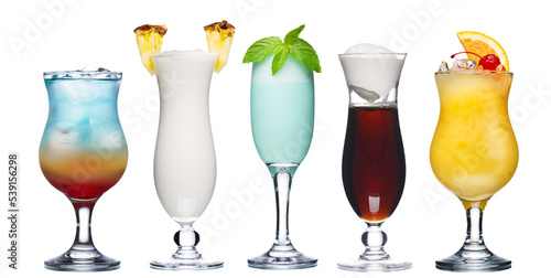 Colorful cocktails or mocktails, transparency mask included
