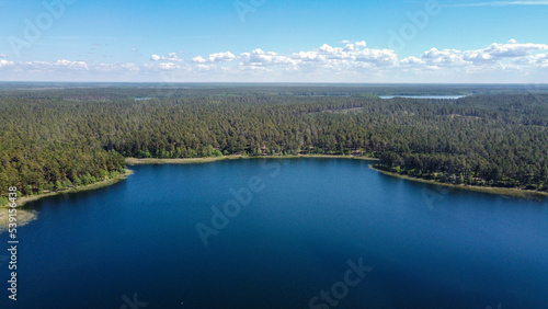 Lake in the forest, drone photo, sky, clouds, summer, Latvia