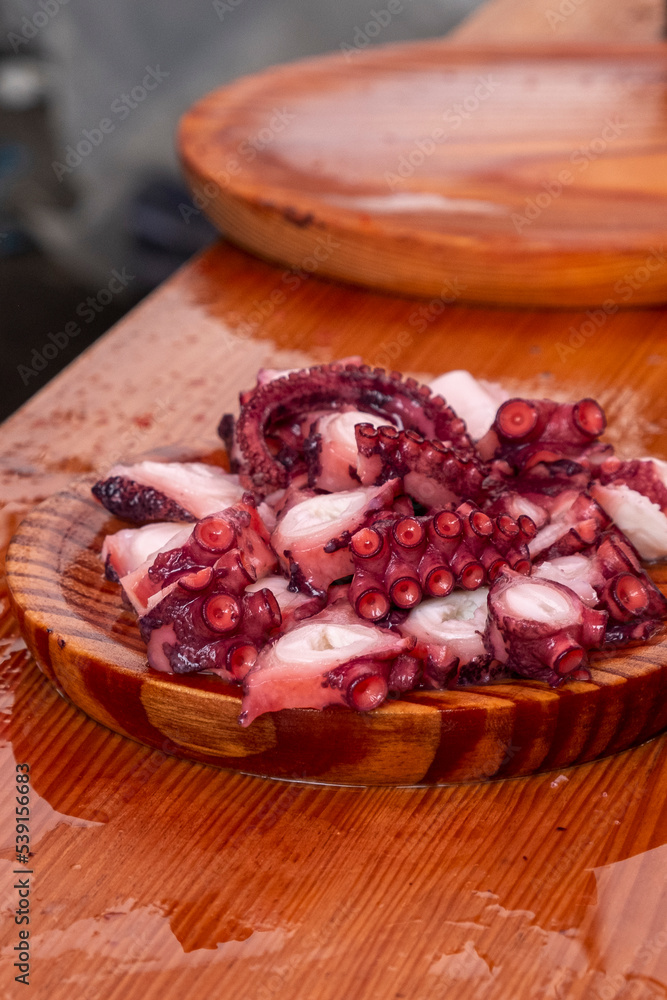 octopus tentacles cooked in the Galician style, pulpo a feira