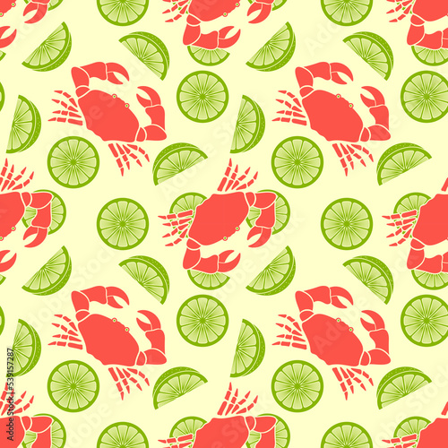 Fototapeta Naklejka Na Ścianę i Meble -  Crab and Lime slices seamless pattern. Vector illustration