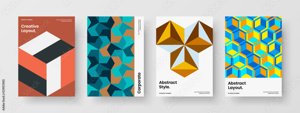 Clean poster A4 vector design template set. Trendy geometric tiles brochure concept composition.