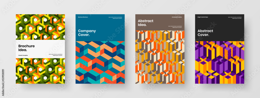 Isolated annual report A4 vector design template set. Amazing mosaic hexagons book cover concept bundle. Isolated annual report A4 vector design template set. Amazing mosaic hexagons book cover concept bundle.