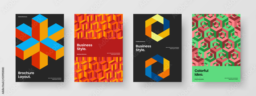 Original geometric shapes company brochure layout composition. Unique banner vector design template bundle.