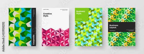 Isolated booklet design vector concept bundle. Abstract mosaic shapes magazine cover layout collection.