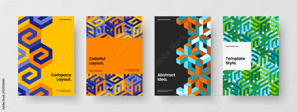 Fresh company brochure A4 vector design template bundle. Unique geometric shapes pamphlet illustration collection. Fresh company brochure A4 vector design template bundle. Unique geometric shapes pamphlet illustration collection.