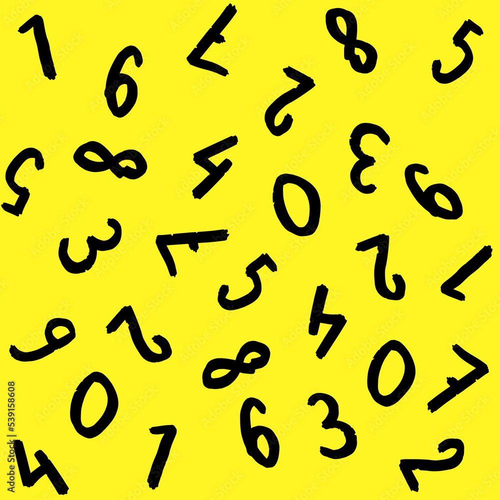 template with the image of keyboard symbols. a set of numbers. Surface template. yellow background. Square image.