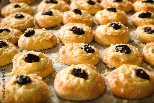 Traditional czech wedding mini pies on a tray, full frame