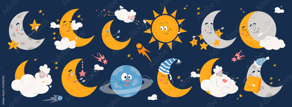 Cartoon Moon Flat Icons Cartoon Moon Flat Icons