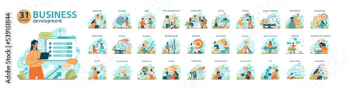 Business development big set. Business success and growth strategy.