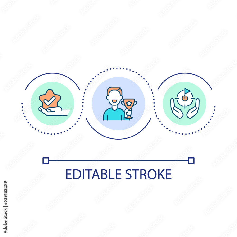 Personal achievements loop concept icon. Motivation to reach goal. Development benefits abstract idea thin line illustration. Isolated outline drawing. Editable stroke. Arial font used Personal achievements loop concept icon. Motivation to reach goal. Development benefits abstract idea thin line illustration. Isolated outline drawing. Editable stroke. Arial font used