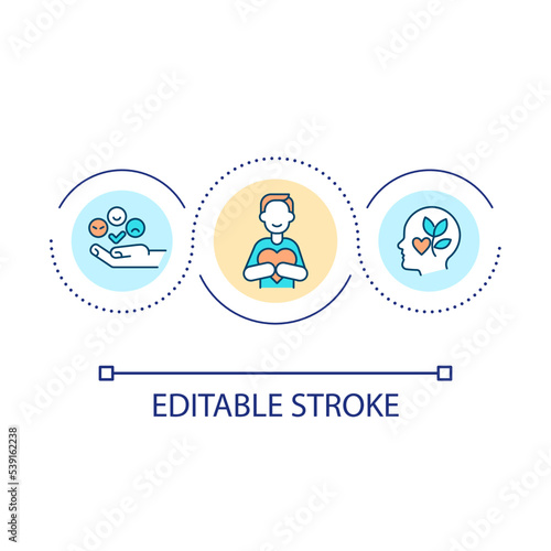 Mindfulness loop concept icon. Improving mental state. Positive thinking in psychotherapy abstract idea thin line illustration. Isolated outline drawing. Editable stroke. Arial font used