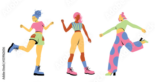 Happy free woman floating and jumping in air. Concept of freedom  happiness and aspirations. Fashion woman happy moving forward. Colored flat vector illustration isolated on simple background.