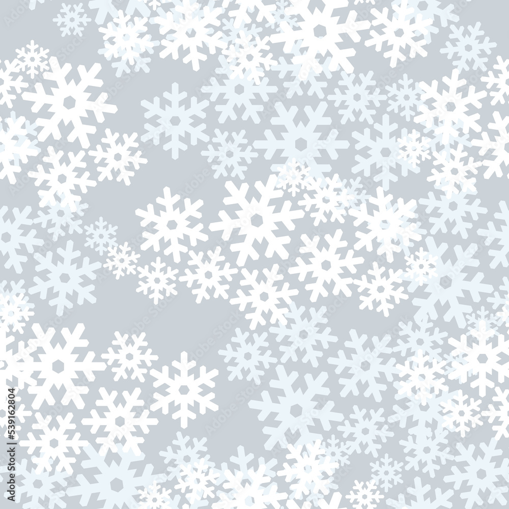 Snow seamless pattern. Christmas texture. Winter holiday flowing snowflakes background.