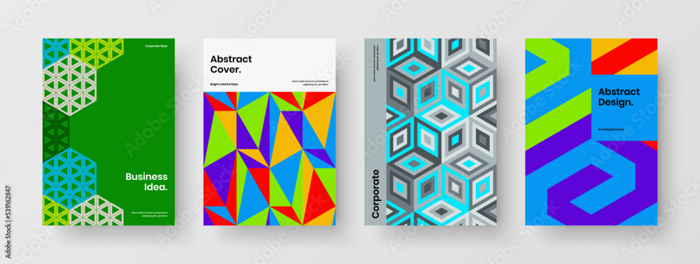 Simple mosaic hexagons front page concept bundle. Creative leaflet vector design layout composition.