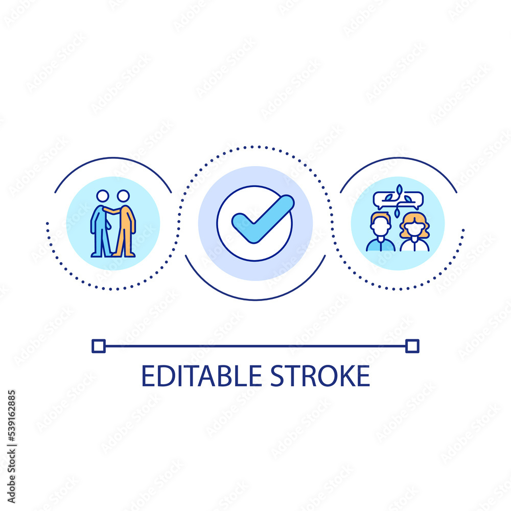 Effective communication loop concept icon. Healthy relationship. Respect to partner abstract idea thin line illustration. Isolated outline drawing. Editable stroke. Arial font used Effective communication loop concept icon. Healthy relationship. Respect to partner abstract idea thin line illustration. Isolated outline drawing. Editable stroke. Arial font used
