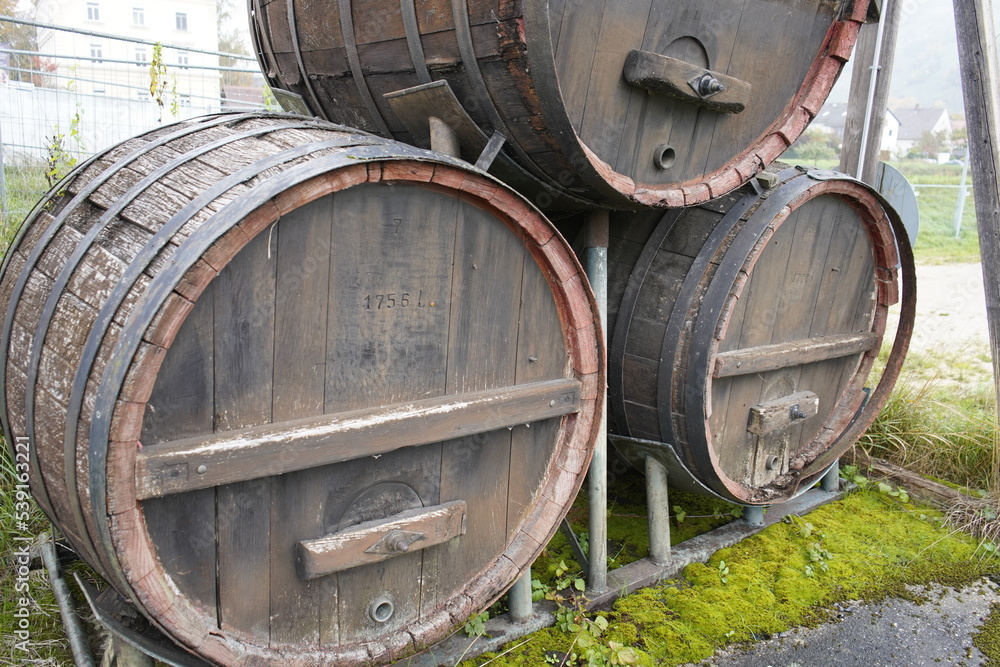 Old beer barrels (capacity 1755 liters) in Kelheim near Regensburg, Bavaria - Germany. Old beer barrels (capacity 1755 liters) in Kelheim near Regensburg, Bavaria - Germany.