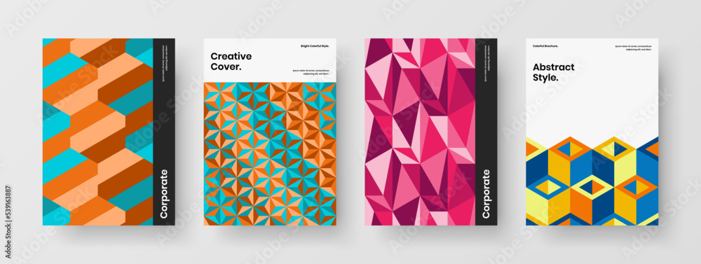 Colorful geometric tiles corporate identity concept bundle. Creative flyer design vector illustration set.