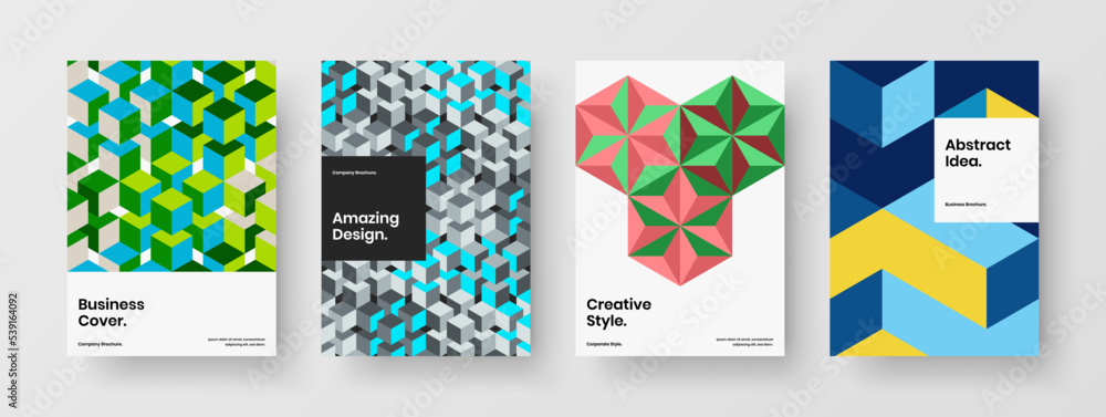 Isolated book cover A4 vector design template composition. Amazing geometric pattern corporate identity illustration bundle.