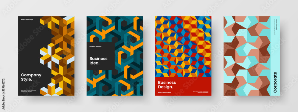 Clean handbill A4 design vector layout collection. Creative geometric hexagons postcard concept set. Clean handbill A4 design vector layout collection. Creative geometric hexagons postcard concept set.