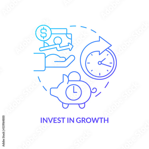 Invest in growth blue gradient concept icon. Corporate opportunities. Managing small business finances tip abstract idea thin line illustration. Isolated outline drawing. Myriad Pro-Bold font used